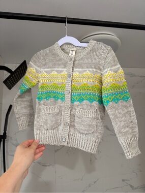 OshKosh B'gosh Gray Cardigan with Yellow & Teal Fair Isle